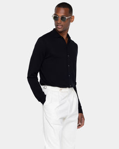 Black Long Sleeved Shirt Knitwear in Organic Cotton Mulberry Silk | Filatori