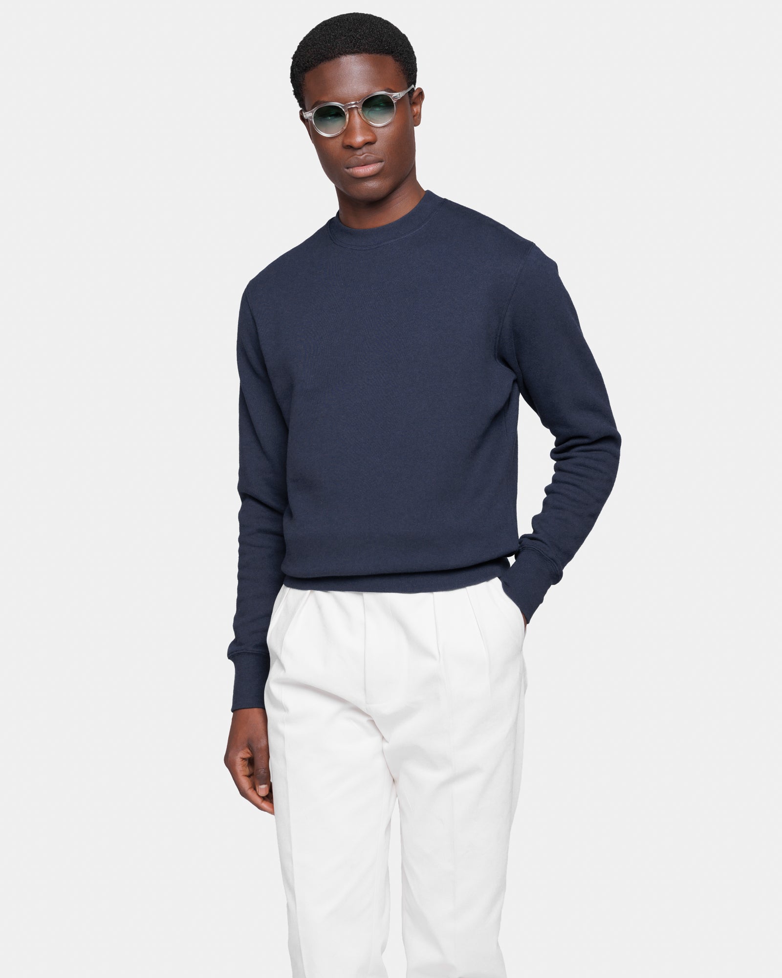 Blue Melange Crewneck sweatshirt in Cotton Cashmere | Filatori