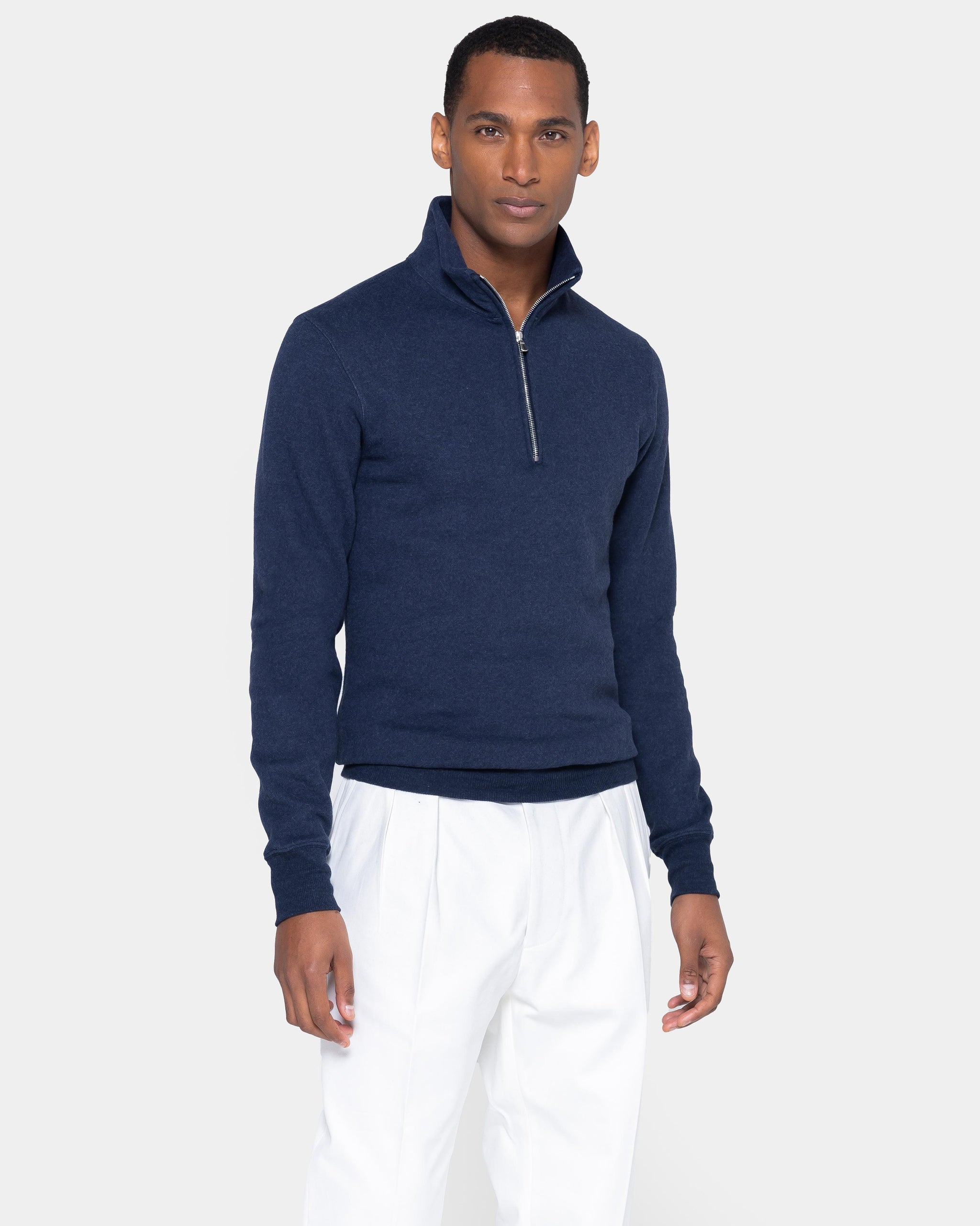 Blue Melange Half zip sweatshirt in Cotton Cashmere | Filatori