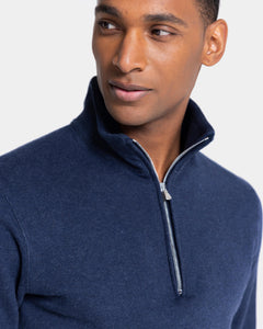 Felpa Mezza Zip Blu Melange Cotone Cashmere | Filatori