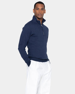 Blue Melange Half zip sweatshirt in Cotton Cashmere | Filatori