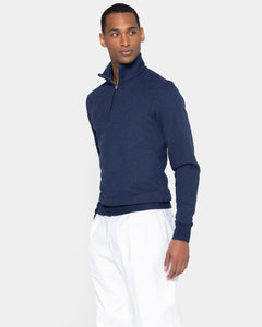 Blue Melange Half zip sweatshirt in Cotton Cashmere | Filatori