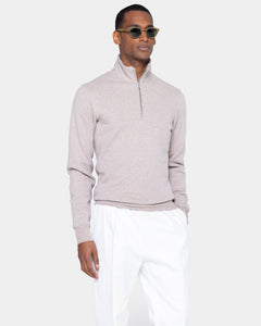 Felpa Mezza Zip Sabbia Melange Cotone Cashmere | Filatori