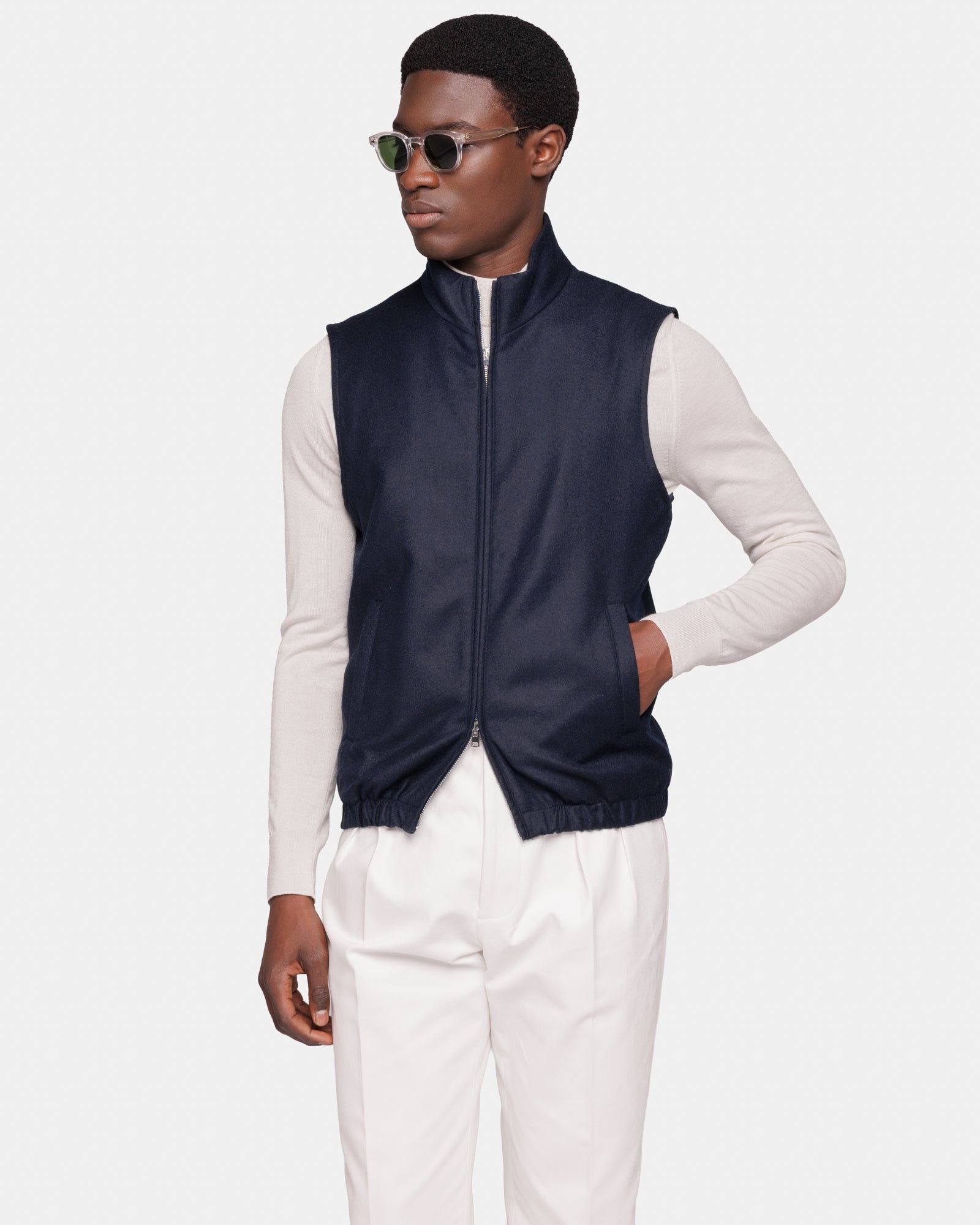 NICENESS限定アイテムGERRY Cashmere Stall Vest Solid Blue Water-Repellent Wool-Cashmere Vest | Filatori