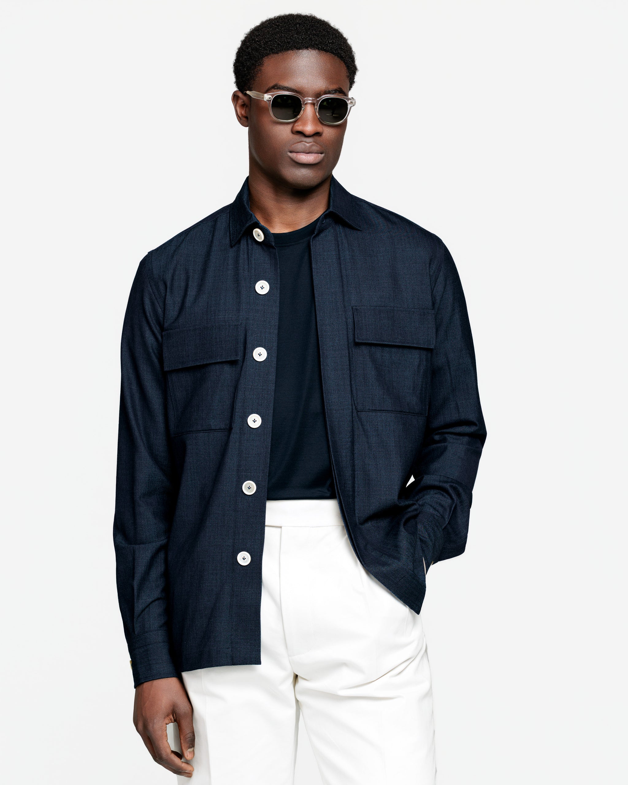 Denim Overshirt in Wool Silk Linen | Filatori 
