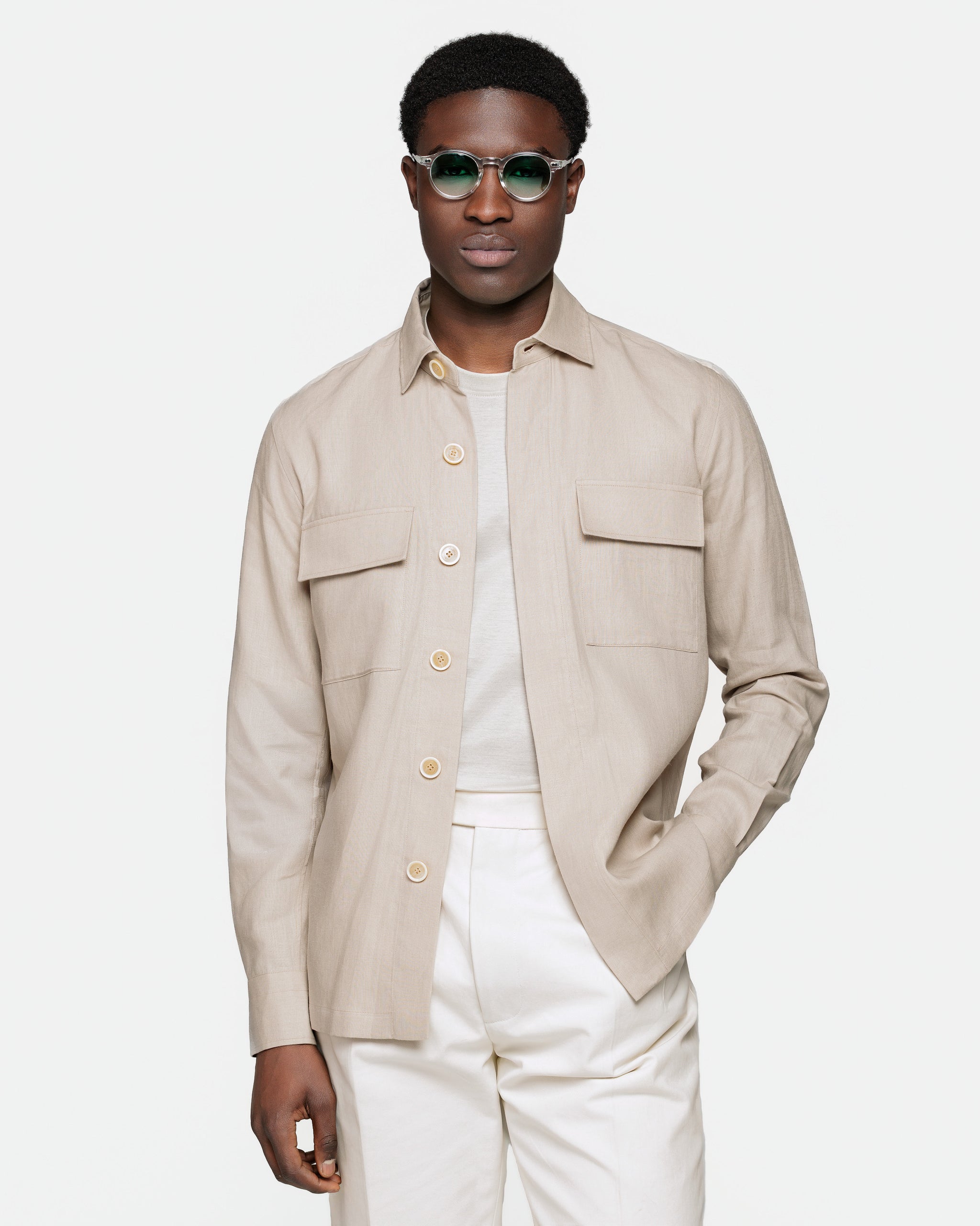 Overshirt tinta unita Sabbia Puro Lino | Filatori