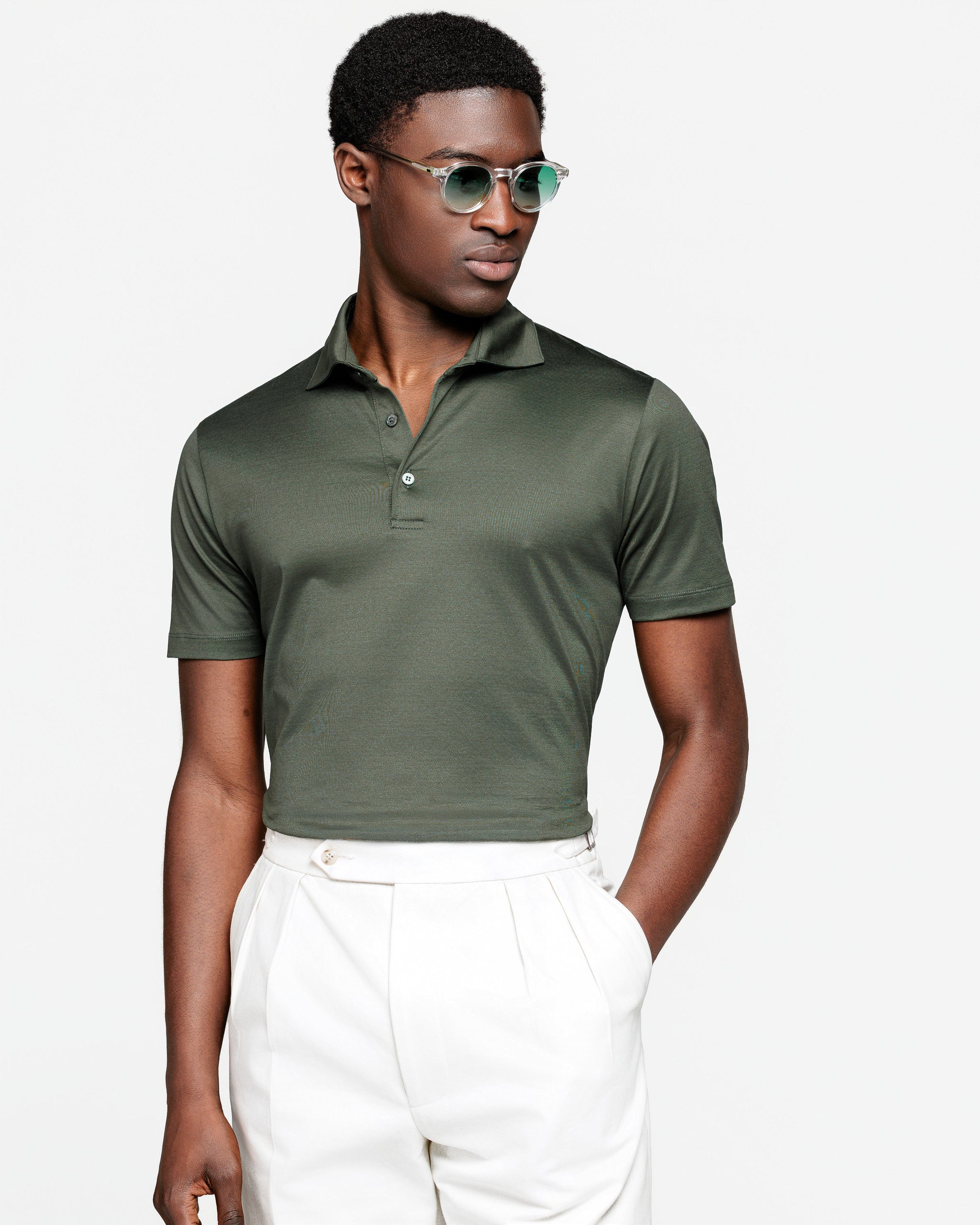 Polo Classica 3 bottoni manica corta tinta unita Verde Militare 100% Cotone egiziano | Filatori