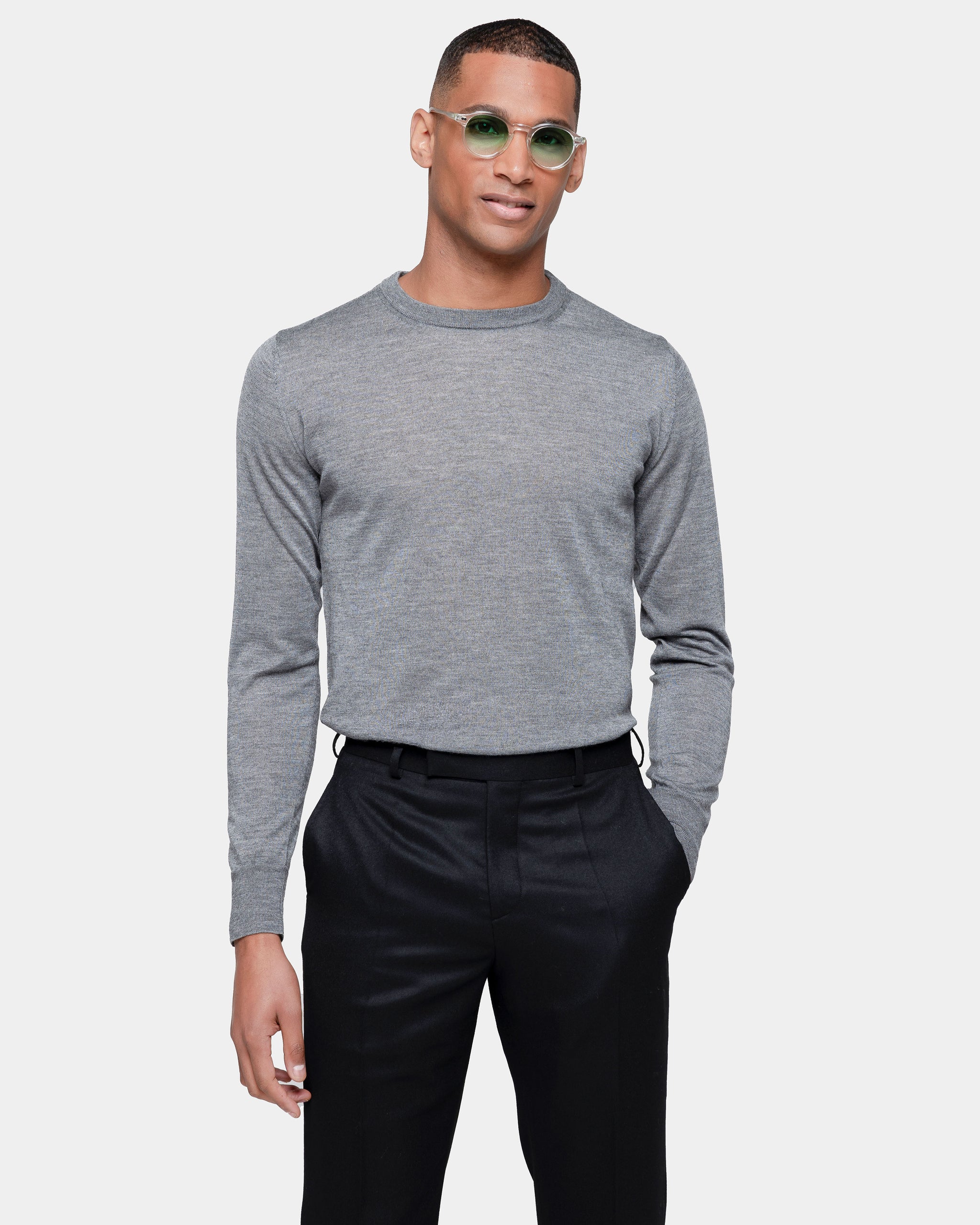 Grey Long Sleeved Crewneck Knitwear in Cashmere Mulberry Silk | Filatori