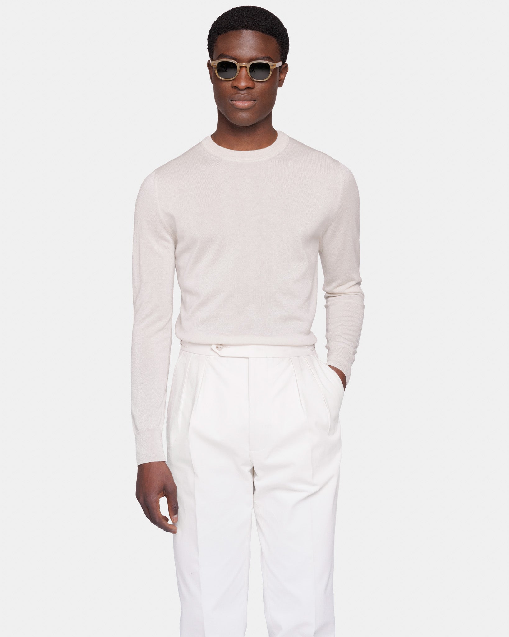 Natural Long Sleeved Crewneck Knitwear in Cashmere Mulberry Silk | Filatori