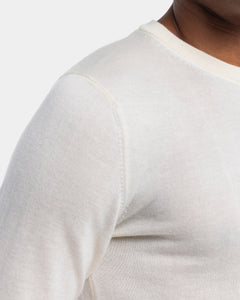 Pearl White Long Sleeved Crewneck Knitwear in Cashmere Mulberry Silk | Filatori