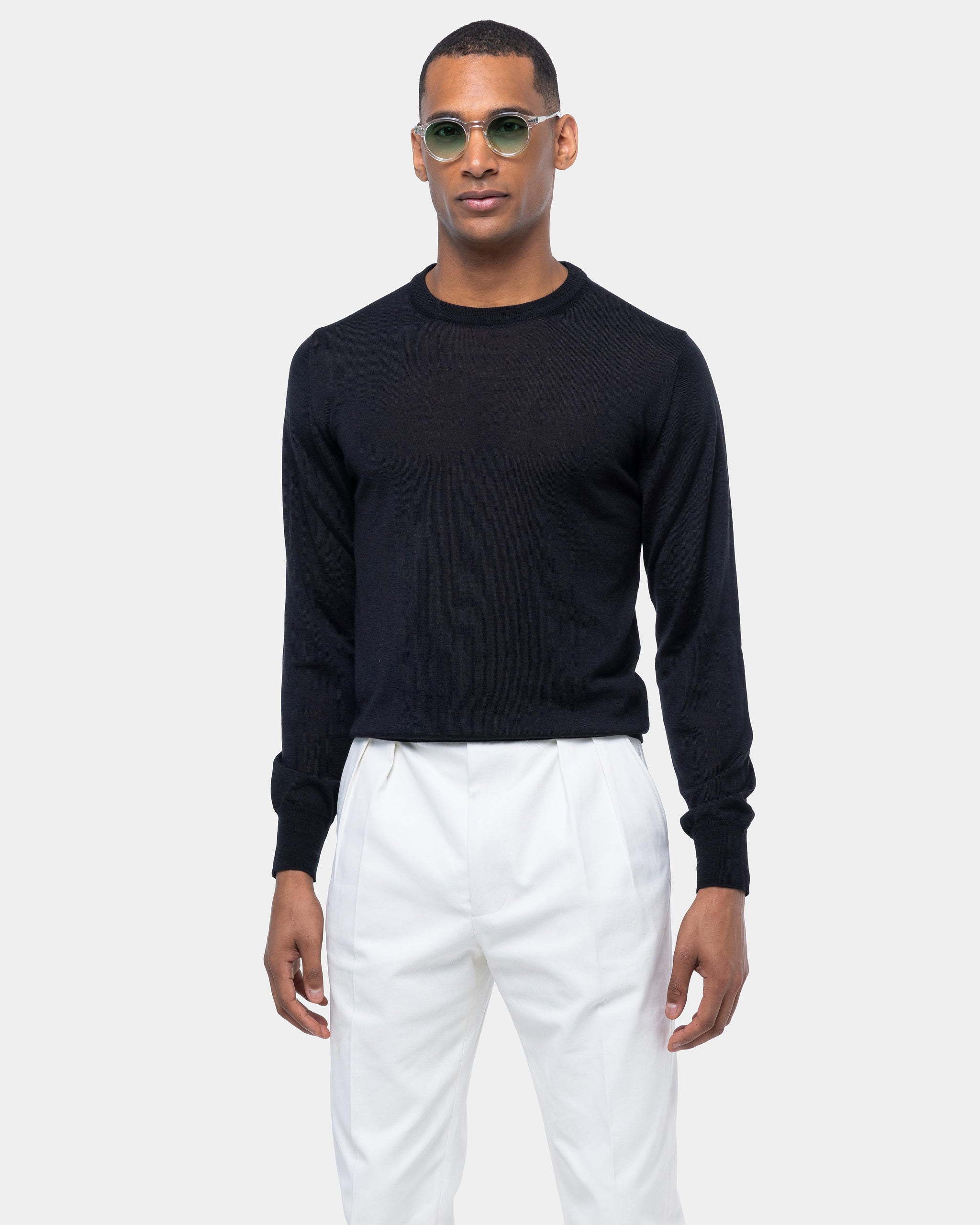 Black Long Sleeved Crewneck Knitwear in Cashmere Mulberry Silk | Filatori