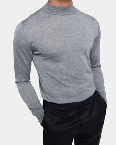 Grey Long Sleeved Highneck Knitwear in Cashmere Mulberry Silk | Filatori