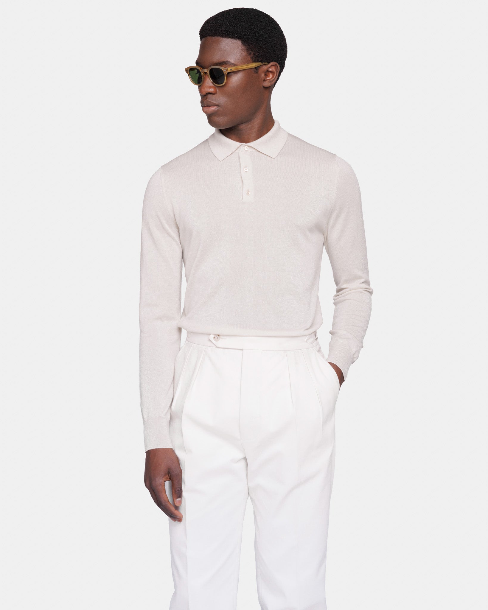 Natural Long Sleeved Polo Knitwear in Cashmere Mulberry Silk | Filatori