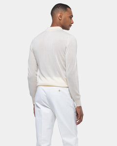 Pearl White Long Sleeved Polo Knitwear in Cashmere Mulberry Silk | Filatori