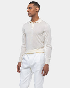 Pearl White Long Sleeved Polo Knitwear in Cashmere Mulberry Silk | Filatori