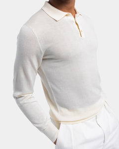 Pearl White Long Sleeved Polo Knitwear in Cashmere Mulberry Silk | Filatori