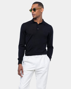 Black Long Sleeved Polo Knitwear in Cashmere Mulberry Silk | Filatori