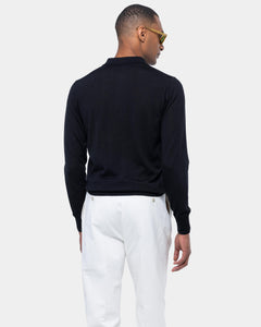 Black Long Sleeved Polo Knitwear in Cashmere Mulberry Silk | Filatori