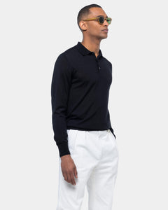 Black Long Sleeved Polo Knitwear in Cashmere Mulberry Silk | Filatori