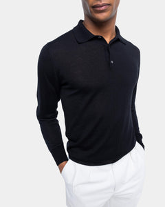 Black Long Sleeved Polo Knitwear in Cashmere Mulberry Silk | Filatori