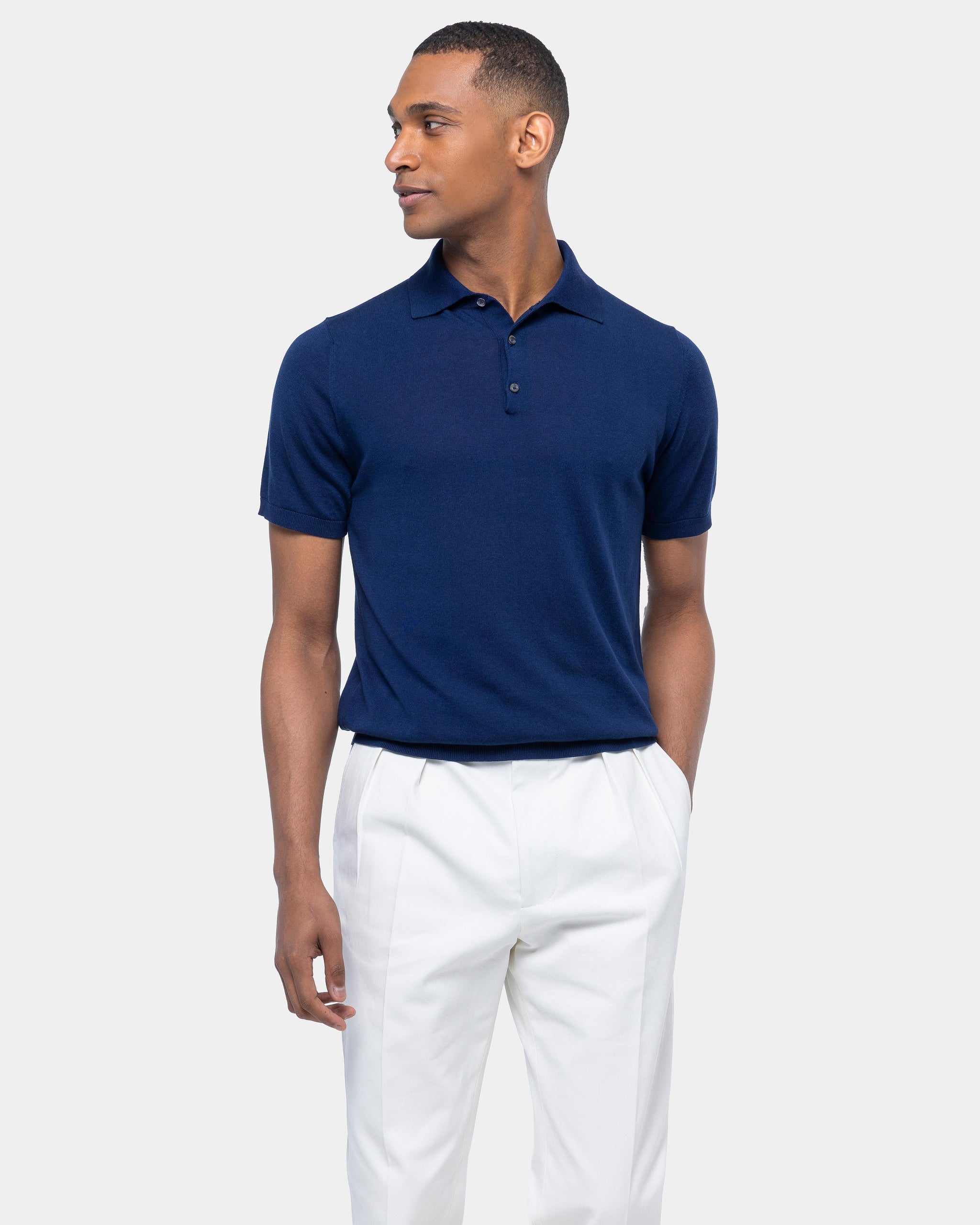 Blue Short Sleeve Polo Knitwear in Organic Cotton Mulberry Silk | Filatori