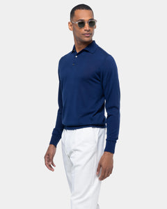 Blue Long Sleeved Polo Knitwear in Organic Cotton Mulberry Silk | Filatori