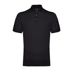 Black Short Sleeve Polo Knitwear in Organic Cotton Mulberry Silk | Filatori