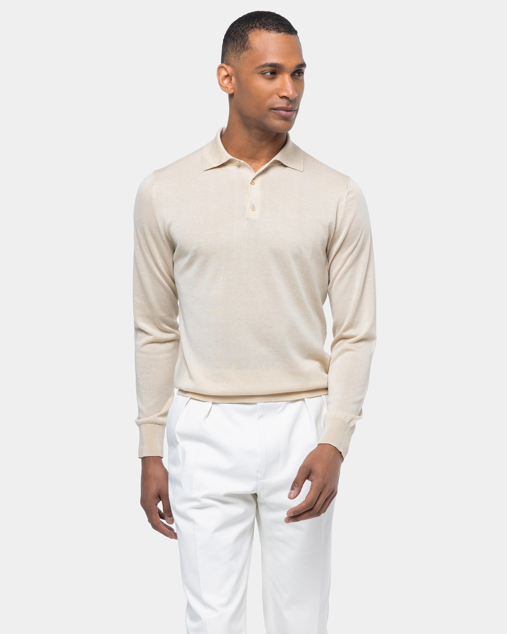 Sand Long Sleeved Polo Knitwear in Organic Cotton Mulberry Silk | Filatori