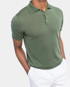 Military green Short Sleeve Polo Knitwear in Organic Cotton Mulberry Silk | Filatori