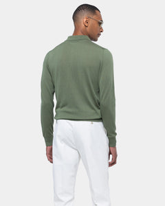 Military green Long Sleeved Polo Knitwear in Organic Cotton Mulberry Silk | Filatori