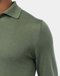 Military green Long Sleeved Polo Knitwear in Organic Cotton Mulberry Silk | Filatori