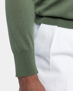 Military green Long Sleeved Polo Knitwear in Organic Cotton Mulberry Silk | Filatori