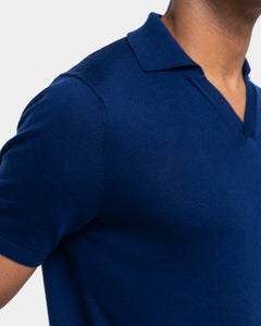 Maglia mezza manica Polo senza bottoni tinta unita Blu Cotone biologico e Seta Mulberry | Filatori