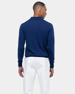 Blue Long Sleeved Buttonless Polo Knitwear in Organic Cotton Mulberry Silk | Filatori