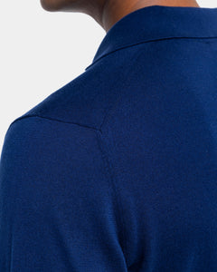 Blue Long Sleeved Buttonless Polo Knitwear in Organic Cotton Mulberry Silk | Filatori