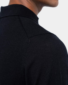 Black Short Sleeve Buttonless Polo Knitwear in Organic Cotton Mulberry Silk | Filatori