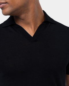 Black Short Sleeve Buttonless Polo Knitwear in Organic Cotton Mulberry Silk | Filatori