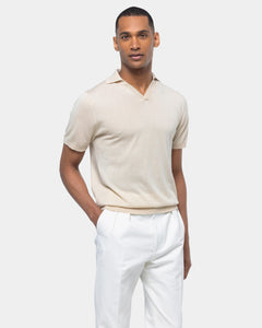 Sand Short Sleeve Buttonless Polo Knitwear in Organic Cotton Mulberry Silk | Filatori