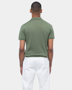 Maglia mezza manica Polo senza bottoni tinta unita verde militare Cotone biologico e Seta Mulberry | Filatori