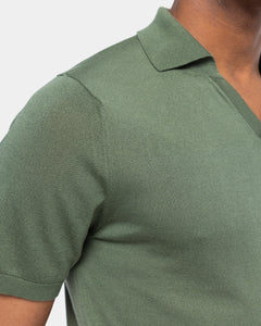 Maglia mezza manica Polo senza bottoni tinta unita verde militare Cotone biologico e Seta Mulberry | Filatori