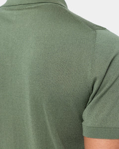 Military green Short Sleeve Buttonless Polo Knitwear in Organic Cotton Mulberry Silk | Filatori