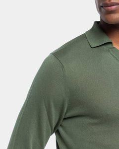 Maglia manica lunga Polo senza bottoni tinta unita verde militare Cotone biologico e Seta Mulberry | Filatori