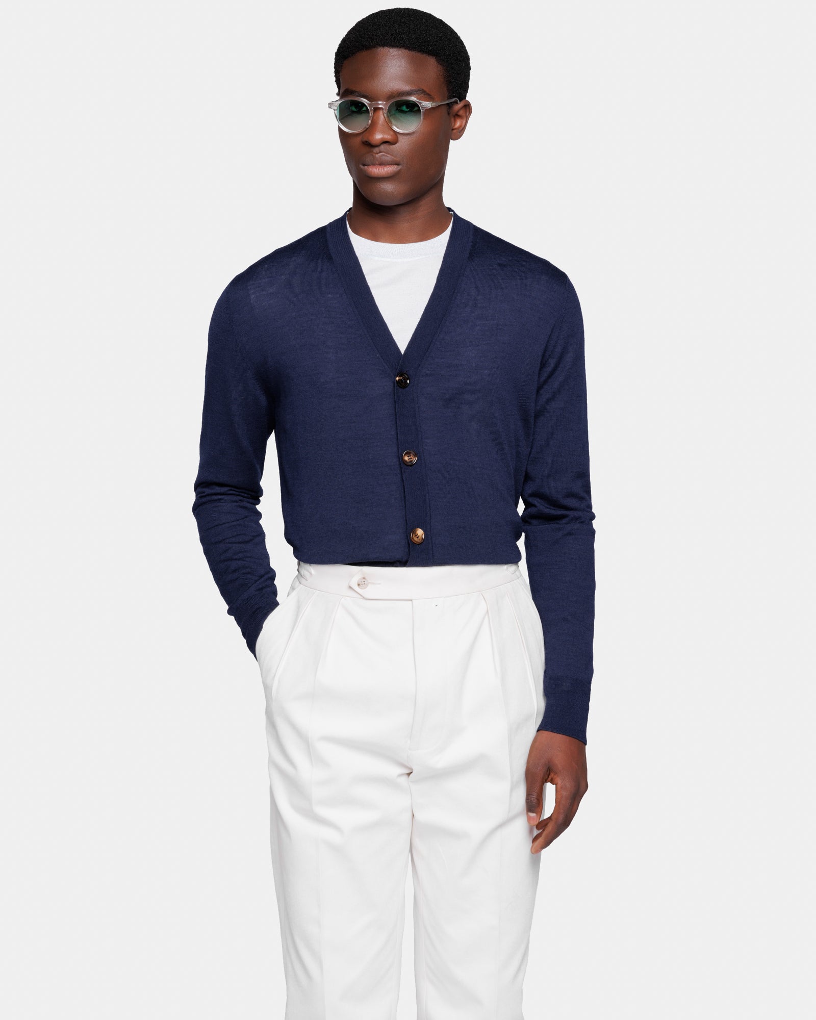 Cardigan manica lunga con Bottoni tinta unita Blu Marino Lana Seta | Filatori