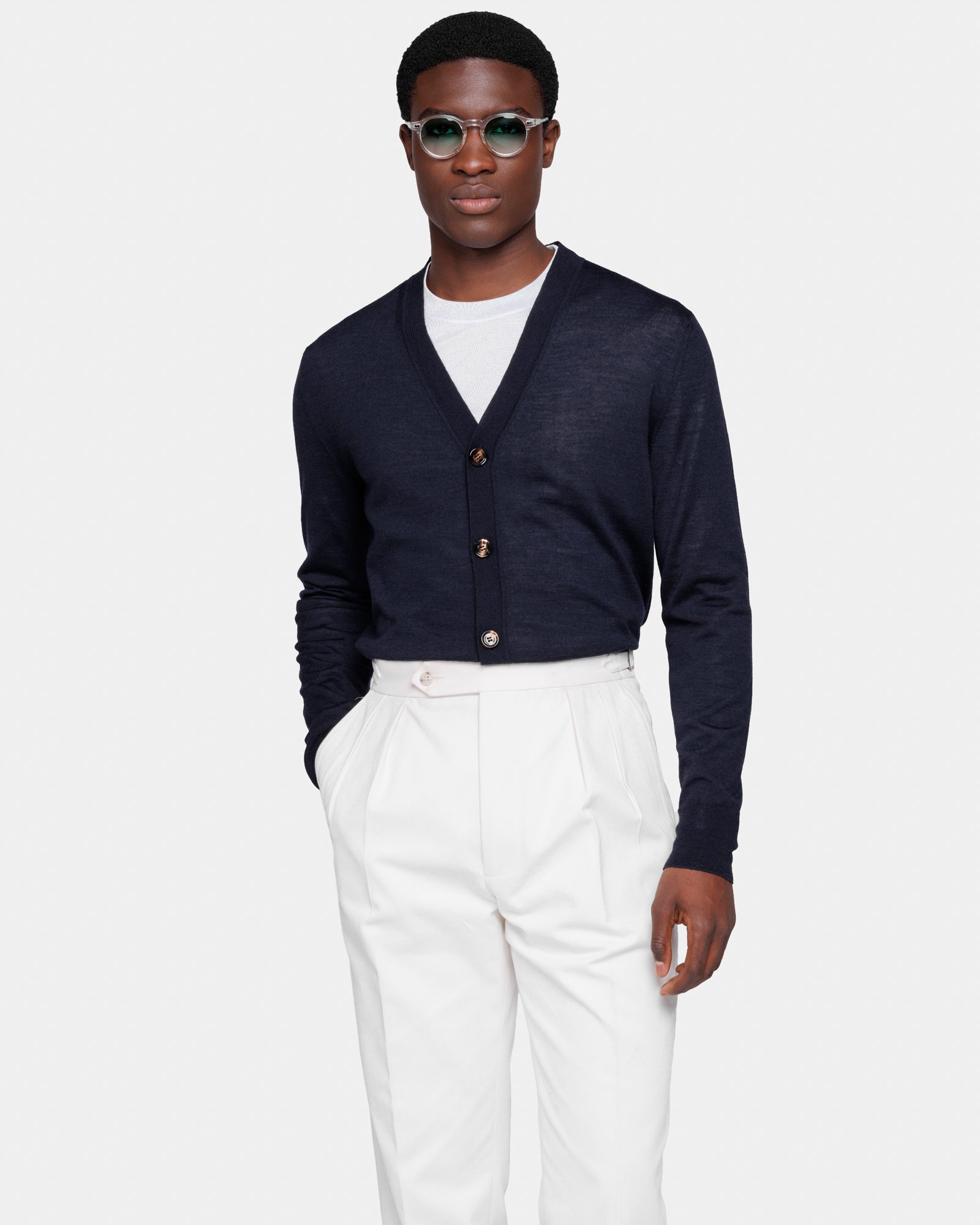 Cardigan manica lunga con Bottoni tinta unita Blu Navy Lana Seta | Filatori