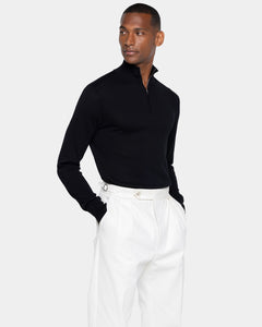 Maglia Lupetto con Zip tinta unita nera Cotone biologico e Seta Mulberry | Filatori