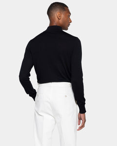 Maglia Lupetto con Zip tinta unita nera Cotone biologico e Seta Mulberry | Filatori
