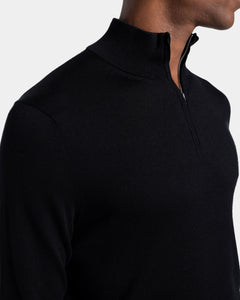 Maglia Lupetto con Zip tinta unita nera Cotone biologico e Seta Mulberry | Filatori