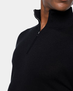 Maglia Lupetto con Zip tinta unita nera Cotone biologico e Seta Mulberry | Filatori