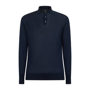 Maglia manica lunga Polo tinta unita Blu Cotone biologico e Seta Mulberry | Filatori