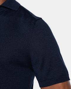 Maglia mezza manica Polo senza bottoni tinta unita Blu Cotone biologico e Seta Mulberry | Filatori